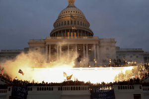 Capitol building with rioters